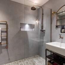 Tetőtéri stílusú fürdőszoba: kivitel, színek, bútorok, vízvezeték és dekoráció választása - 3