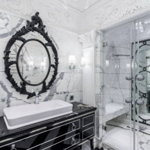 Fürdőszoba klasszikus stílusban: kivitelek, bútorok, vízvezeték szerelvények, dekoráció, világítás-1