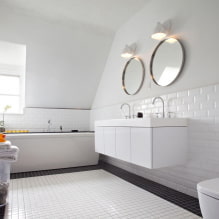 Fehér fürdőszoba: tervezés, kombinációk, dekoráció, vízvezeték, bútorok és dekoráció-4