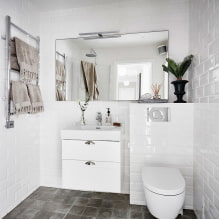 Fehér fürdőszoba: tervezés, kombinációk, dekoráció, vízvezeték, bútorok és dekoráció-5