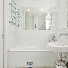 Fehér fürdőszoba: tervezés, kombinációk, dekoráció, vízvezeték, bútorok és dekoráció-7