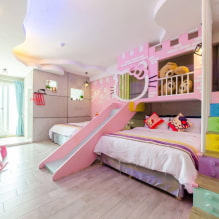 Соба за две девојке: дизајн, зонирање, распореди, декорација, намештај, осветљење-0