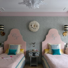 Соба за две девојке: дизајн, зонирање, распореди, декорација, намештај, осветљење-1