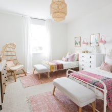 Соба за две девојке: дизајн, зонирање, распореди, декорација, намештај, осветљење-2