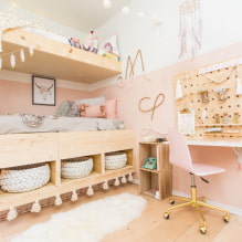 Соба за две девојке: дизајн, зонирање, распореди, декорација, намештај, осветљење-5