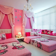 Соба за две девојке: дизајн, зонирање, распореди, декорација, намештај, осветљење-6