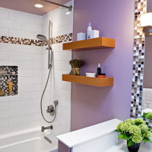 Lila és lila fürdőszoba: kombinációk, dekoráció, bútorok, vízvezeték és dekor-0
