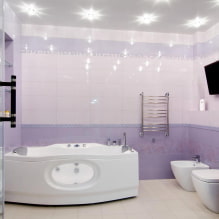 Љубичасто и лила купатило: комбинације, декорација, намештај, водовод и декор-3