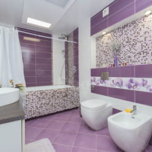 Lila és lila fürdőszoba: kombinációk, dekoráció, bútorok, vízvezeték és dekor-8