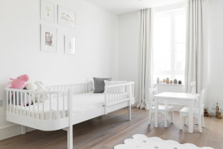 Gyerekszoba fehér színben: kombinációk, stílusválasztás, dekoráció, bútorok és dekoráció
