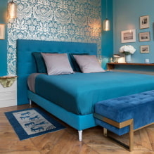 Kék hálószoba: árnyalatok, kombinációk, kivitelek, bútorok, textilek és világítás-7
