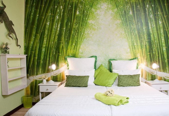 Green bedroom: shades, combinations, choice of finishes, furniture, curtains, lighting