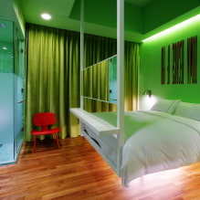 ห้องนอนสีเขียว: เฉดสี, ​​การรวมกัน, ตัวเลือกการตกแต่ง, เฟอร์นิเจอร์, ผ้าม่าน, ไฟส่องสว่าง-0