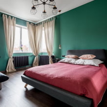 Grünes Schlafzimmer: Farbtöne, Kombinationen, Auswahl an Oberflächen, Möbel, Vorhänge, Beleuchtung-4