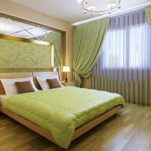 ห้องนอนสีเขียว: เฉดสี, ​​การรวมกัน, ตัวเลือกการตกแต่ง, เฟอร์นิเจอร์, ผ้าม่าน, ไฟ-8