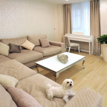 Living room in beige tones: choice of finishes, furniture, textiles, combinations and styles-7