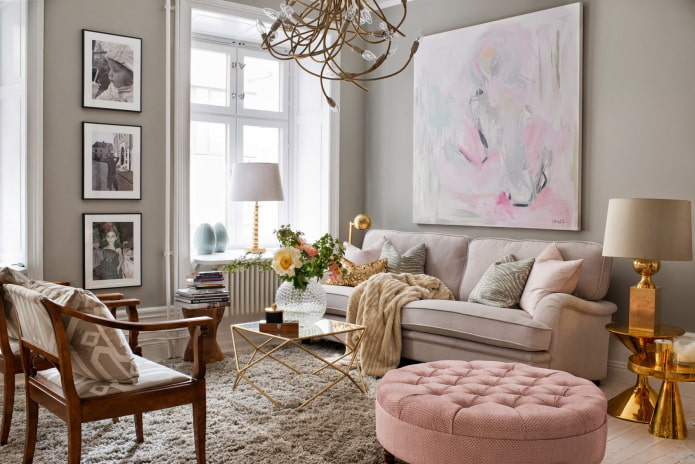 Bézs színű nappali: kivitelezés, bútorok, textíliák, kombinációk és stílusok megválasztása