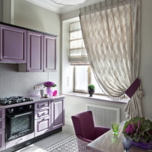 Lila Küche: Farbkombinationen, Auswahl an Vorhängen, Oberflächen, Tapeten, Möbeln, Beleuchtung und Dekor-3
