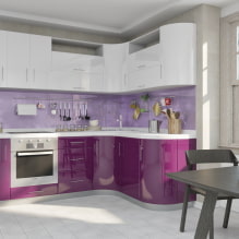 Lila Küche: Farbkombinationen, Auswahl an Vorhängen, Oberflächen, Tapeten, Möbeln, Beleuchtung und Dekor-5