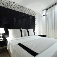 ห้องนอนสีดำและสีขาว: คุณสมบัติการออกแบบ ทางเลือกของเฟอร์นิเจอร์และการตกแต่ง-8