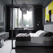 ห้องนอนสีดำ: ภาพถ่ายในการตกแต่งภายใน คุณสมบัติการออกแบบ การผสมผสาน-7