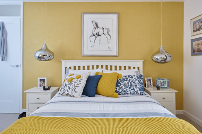 Sárga hálószoba: tervezési jellemzők, kombinációk más színekkel