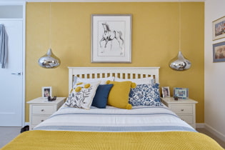 ห้องนอนสีเหลือง: คุณสมบัติการออกแบบ ผสมผสานกับสีอื่นๆ