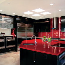 Piros és fekete konyha: kombinációk, stílusválasztás, bútorok, tapéták és függönyök-1