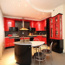 Vörös és fekete konyha: kombinációk, stílusválasztás, bútorok, tapéták és függönyök-3