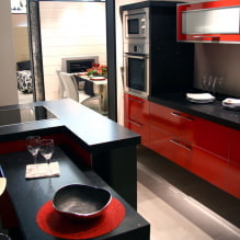Vörös és fekete konyha: kombinációk, stílusválasztás, bútorok, tapéták és függönyök-5