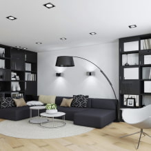 Црно-бела дневна соба: карактеристике дизајна, стварни примери у унутрашњости-1