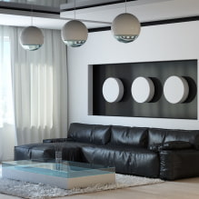 Fekete-fehér nappali: tervezési jellemzők, valódi példák a belső térben-7