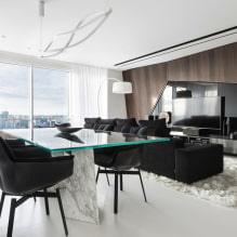 Fekete-fehér nappali: tervezési jellemzők, valódi példák a belső térben-8