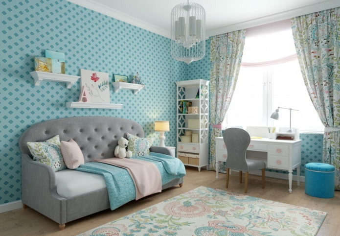 Blue and blue in the interior of a children's room: design features