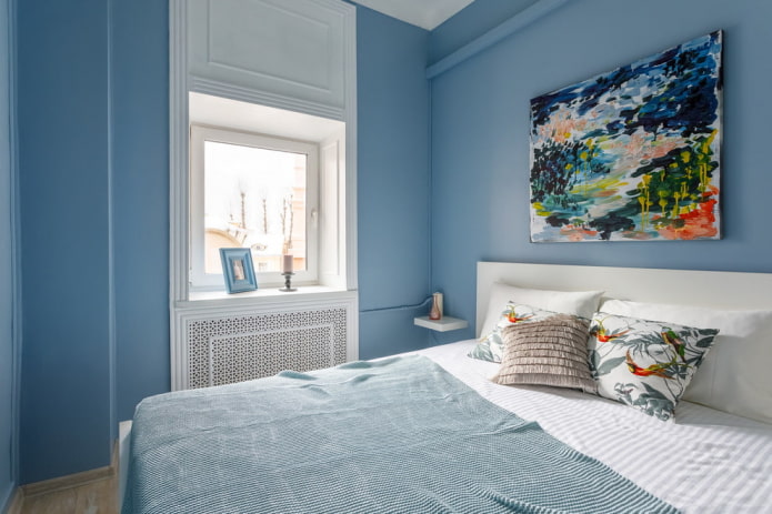 Bedroom in blue tones: design features, color combinations, design ideas