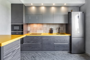 Gray kitchen in the interior: design examples, combinations, choice of finishes and curtains