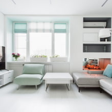 Fehér nappali: tervezési jellemzők, fotók, kombinációk más színekkel-5