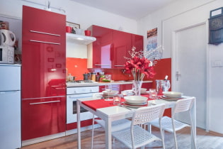 Rote Küche: Designmerkmale, Fotos, Kombinationen