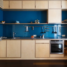 Üvegkötény a konyhához: fotó a belső térben, kialakítás, az 1. választás jellemzői