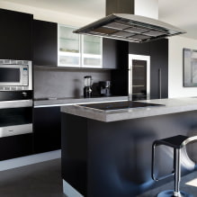 Fekete konyha: tervezési jellemzők, kombinációk, valódi fotók-4
