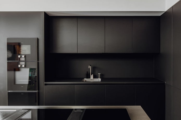 Fekete konyha: tervezési jellemzők, kombinációk, valódi fotók