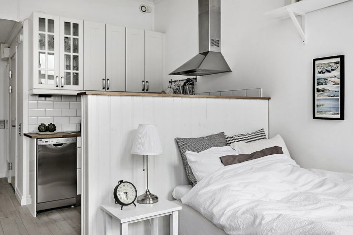 Wie macht man einen Schlafplatz in der Küche? Fotos, die besten Ideen für einen kleinen Raum.