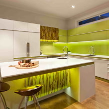 Hellgrüne Küche: Kombinationen, Auswahl an Vorhängen und Oberflächen, eine Auswahl an Fotos-1