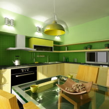 Hellgrüne Küche: Kombinationen, Auswahl an Vorhängen und Oberflächen, eine Auswahl an Fotos-2