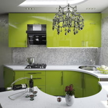 Светло зелена кухиња: комбинације, избор завеса и завршних облога, избор фотографија-8