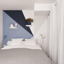 Schmales Schlafzimmer: Foto im Innenraum, Aufteilungsbeispiele, wie man Bett-4 . anordnet
