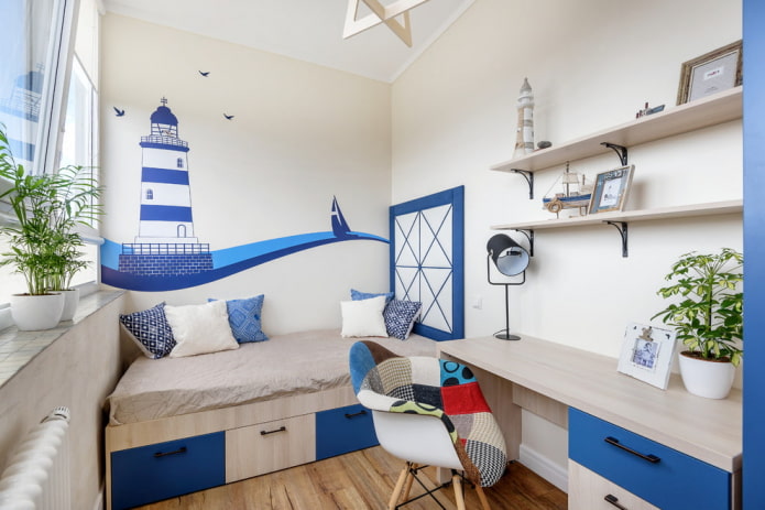 Children's room in a marine style: photos, examples for a boy and a girl