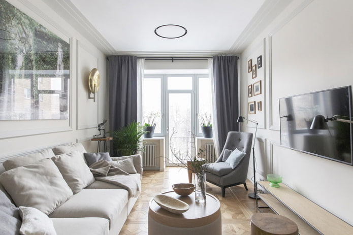 Wohnzimmer in Grautönen: Kombinationen, Gestaltungstipps, Beispiele im Interieur