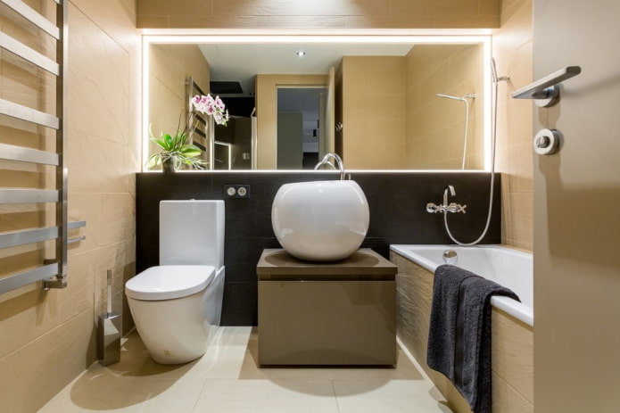 Interior of a bathroom combined with a toilet