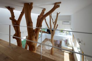 Neobvyklý design interiéru - dřevo uvnitř domu